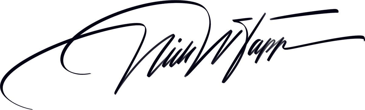 Nick W. Tapp signature, midnight on cream